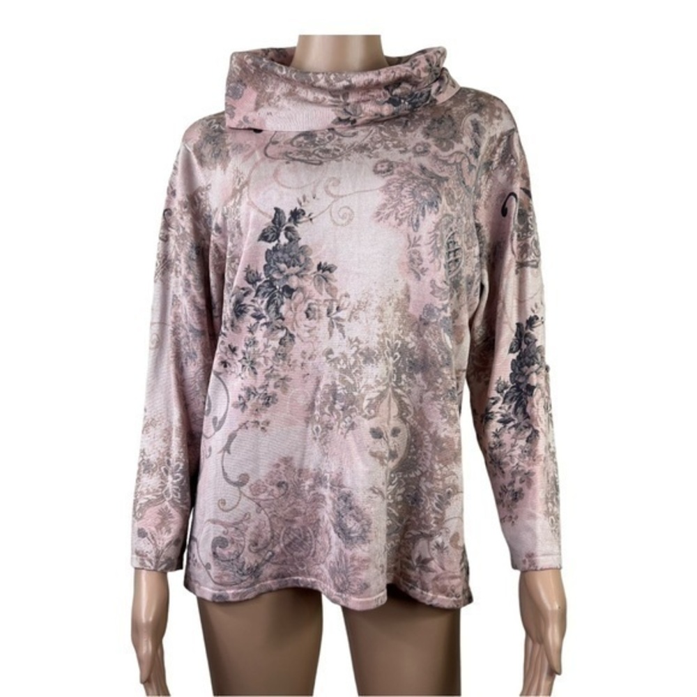 Pendleton women Top Blouse Floral Sz L Turtleneck